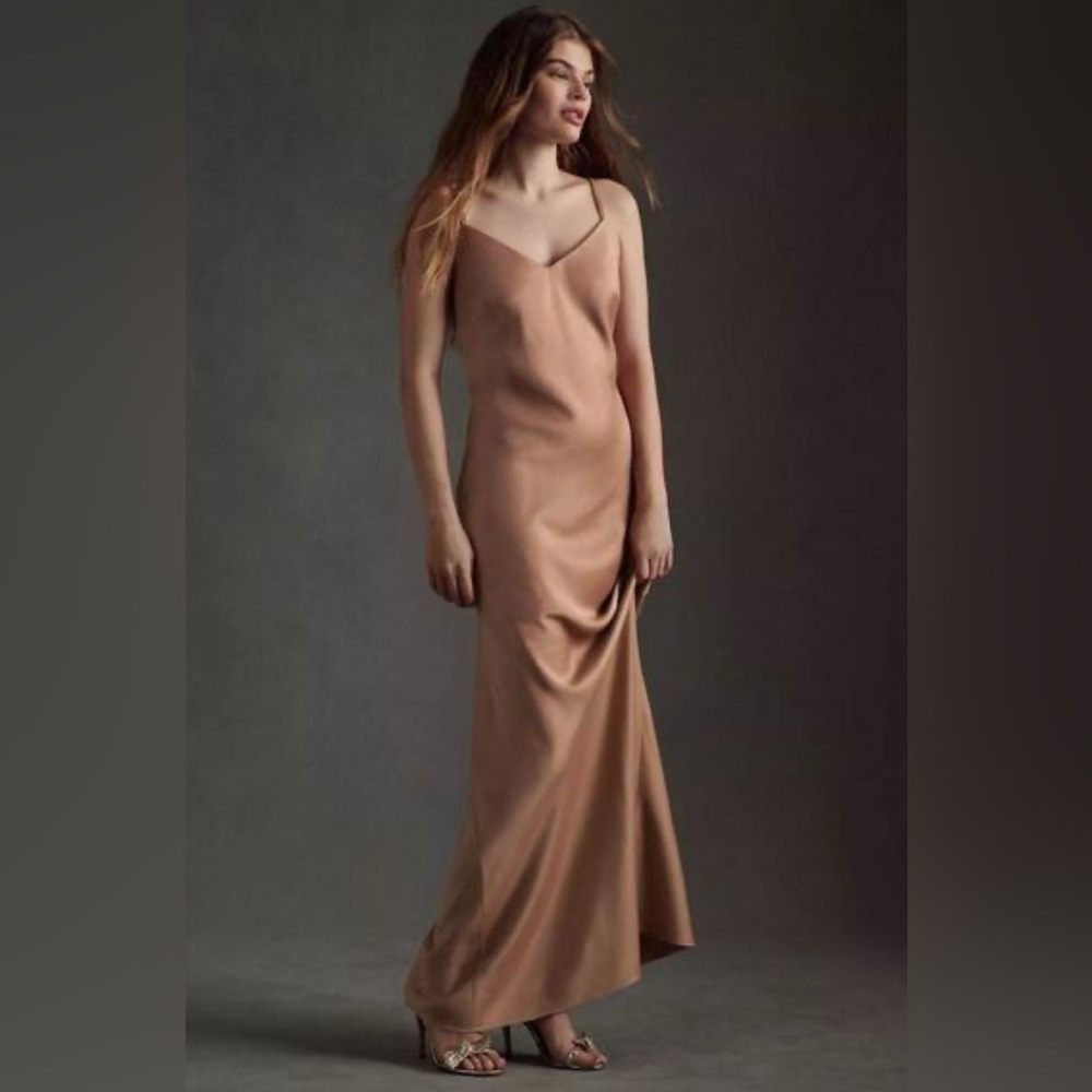 NWT Anthropologie BHLDN Charlie Wedding Satin Charmeuse Dress in Neutral, Size 8